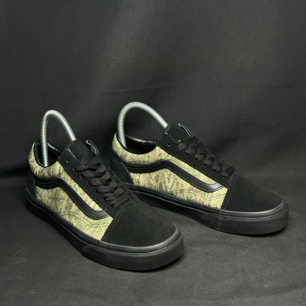 Vans Old‎ Skool Shoes Mens Size 4.5 Womens 6 Black Camo Suede Canvas Skate